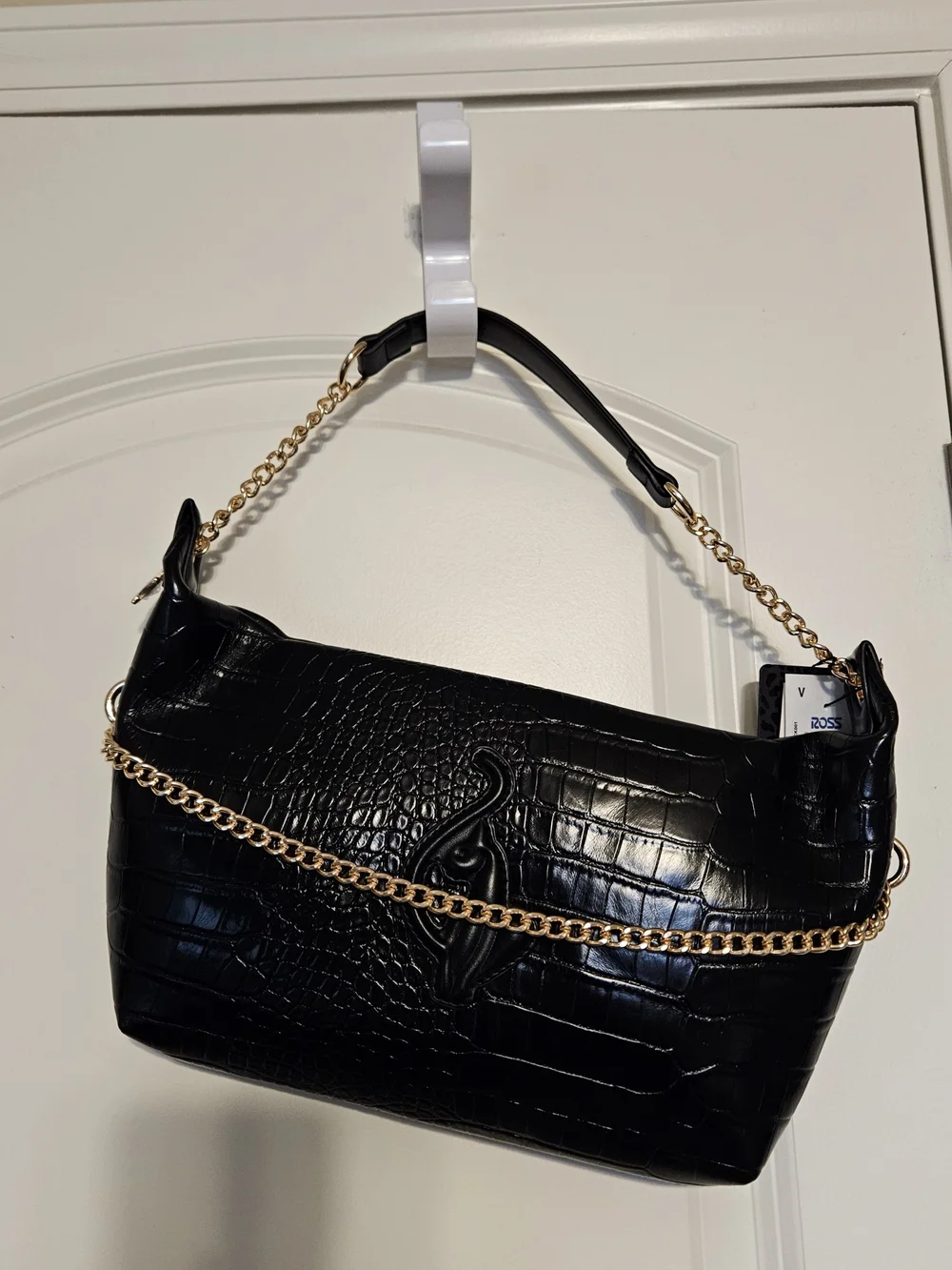 Baby Phat Black Croc-Embossed Hobo with Gold Chain